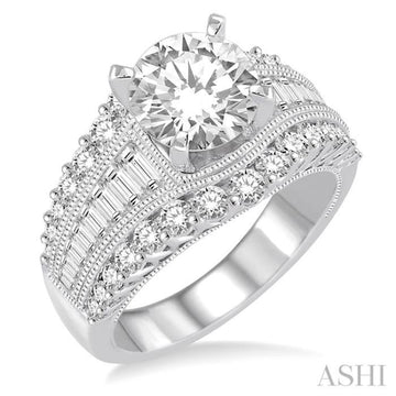 1 1/2 Ctw Diamond Semi-mount Engagement Ring in 14K White Gold